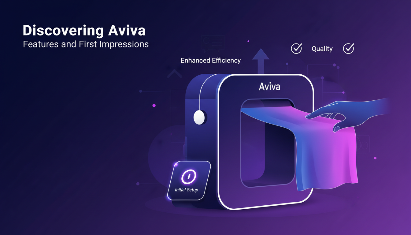 Modern illustration of Aviva ironing machine, sleek design, initial setup, enhanced efficiency, AI technology, professional and innovative.
