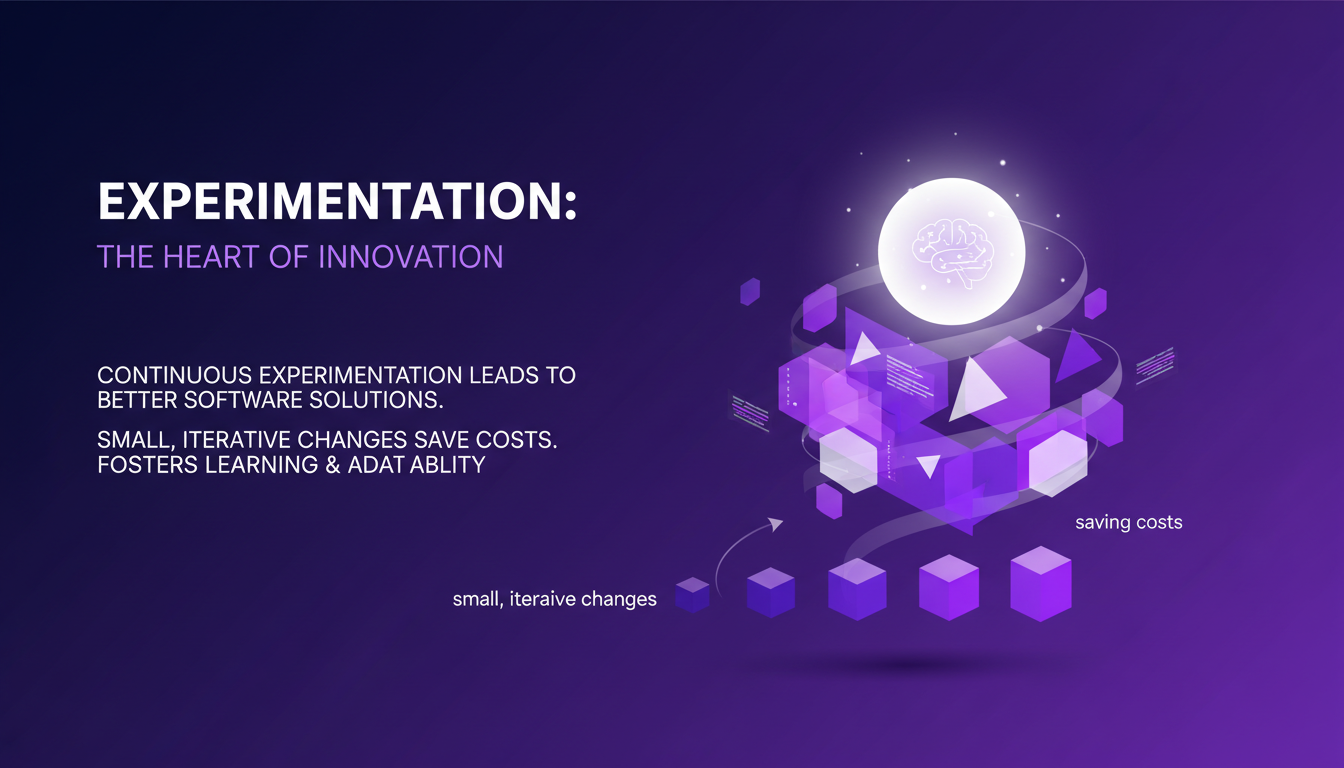 Illustration moderne de l'expérimentation en innovation avec formes géométriques et dégradés, symbolisant l'adaptabilité et l'apprentissage en technologie IA.