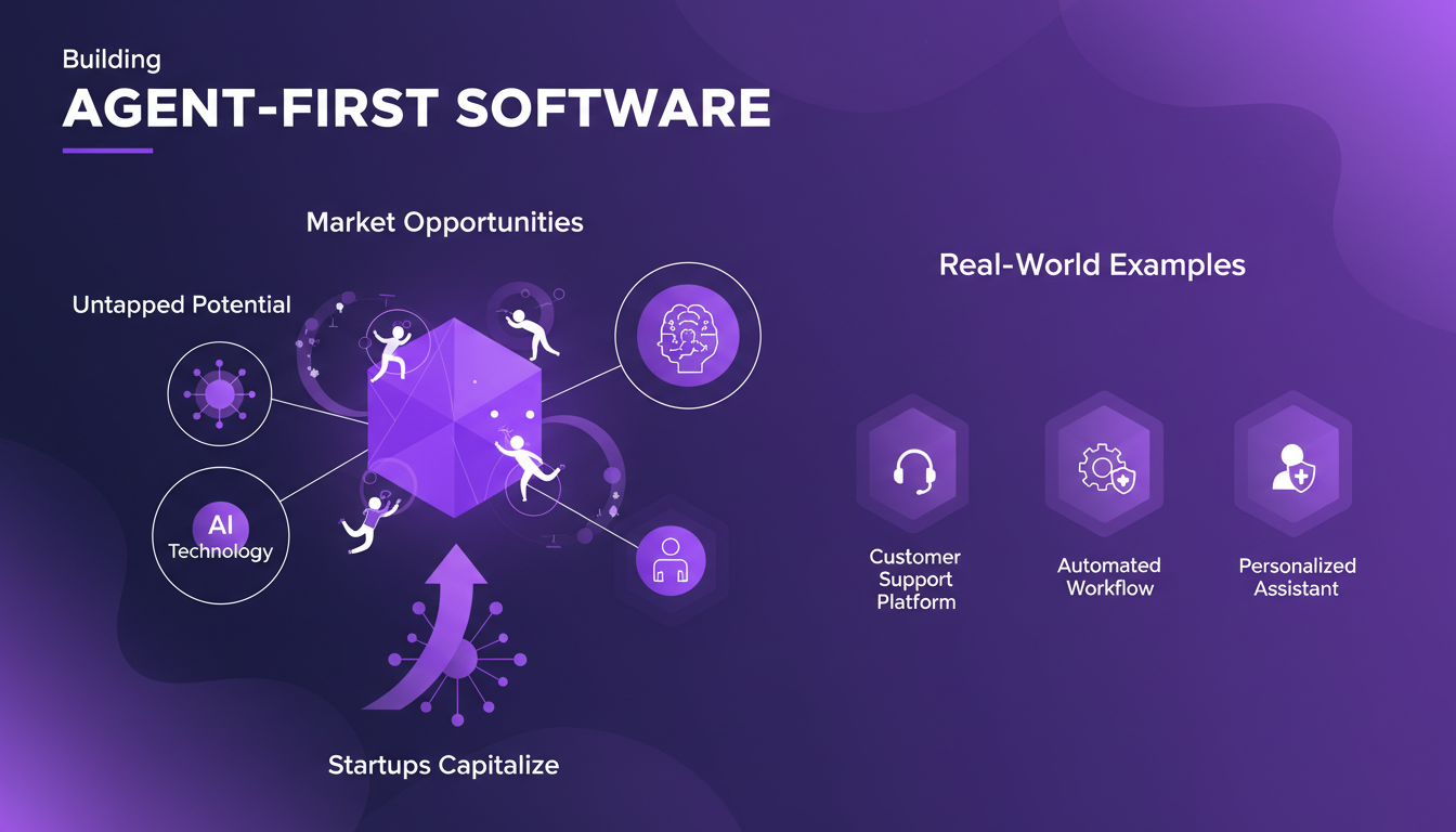 Modern illustration on market opportunities for agent-first software, highlighting untapped potential and successful real-world examples.