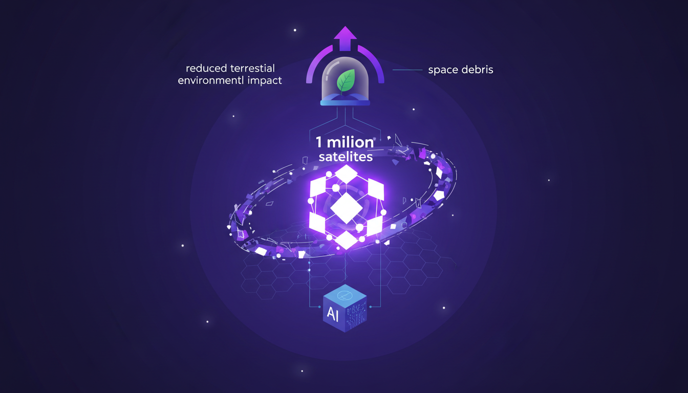 Illustration moderne des implications environnementales et politiques de 1 million de satellites, collaboration internationale requise.
