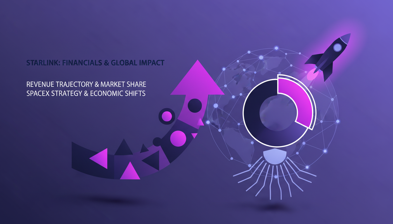 Illustration moderne de la performance financière de Starlink, montrant la trajectoire des revenus et l'impact sur le marché, influençant la stratégie de SpaceX.