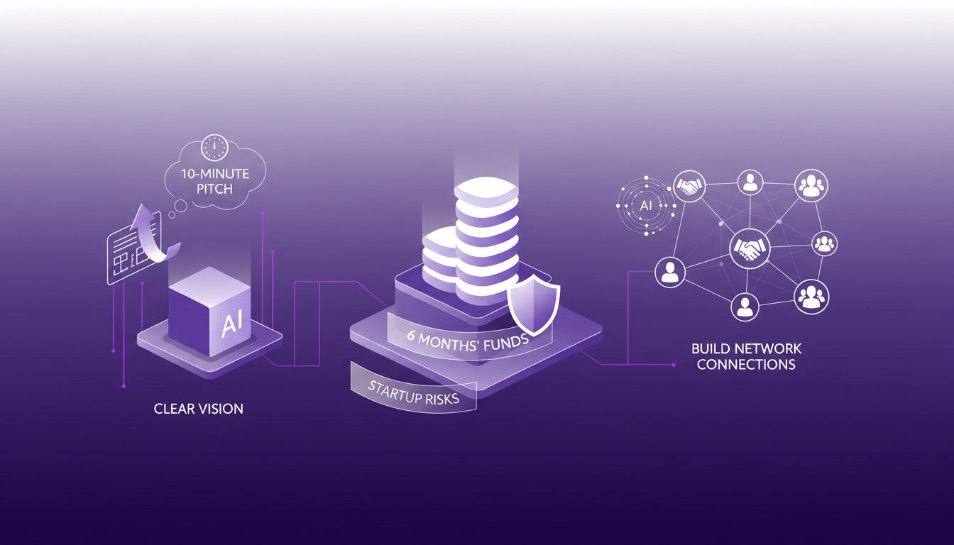 Illustration moderne de lancement d'une entreprise d'événements avec technologie IA, formes géométriques, couleurs indigo et violet.