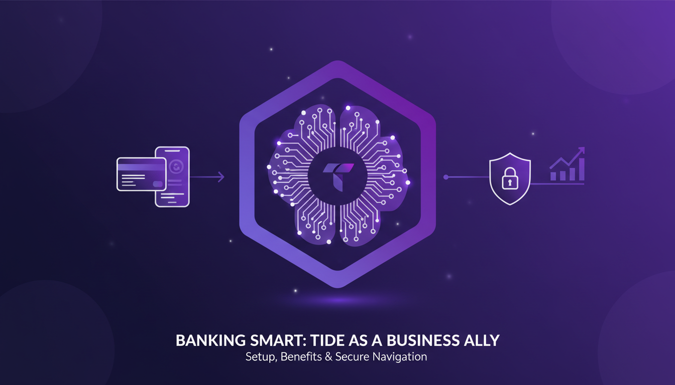 Illustration moderne de Tide comme allié commercial, montrant des opérations financières sécurisées avec des formes géométriques et dégradés.