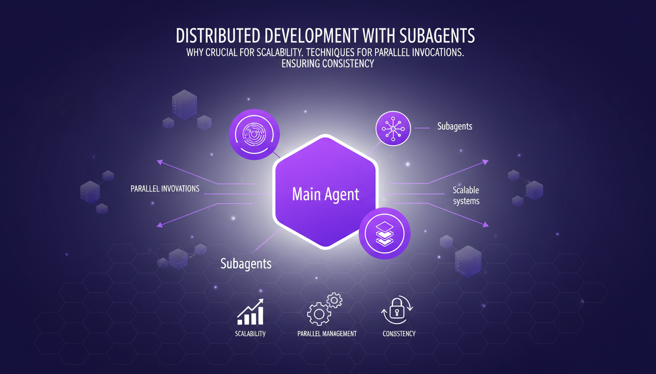Illustration moderne de développement distribué avec sous-agents, mettant en avant l'évolutivité et la cohérence des systèmes distribués.