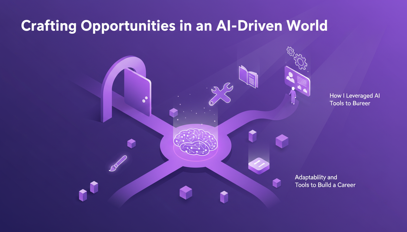 Illustration moderne de l'opportunité de carrière avec l'IA, utilisant des formes géométriques et des dégradés indigo et violet
