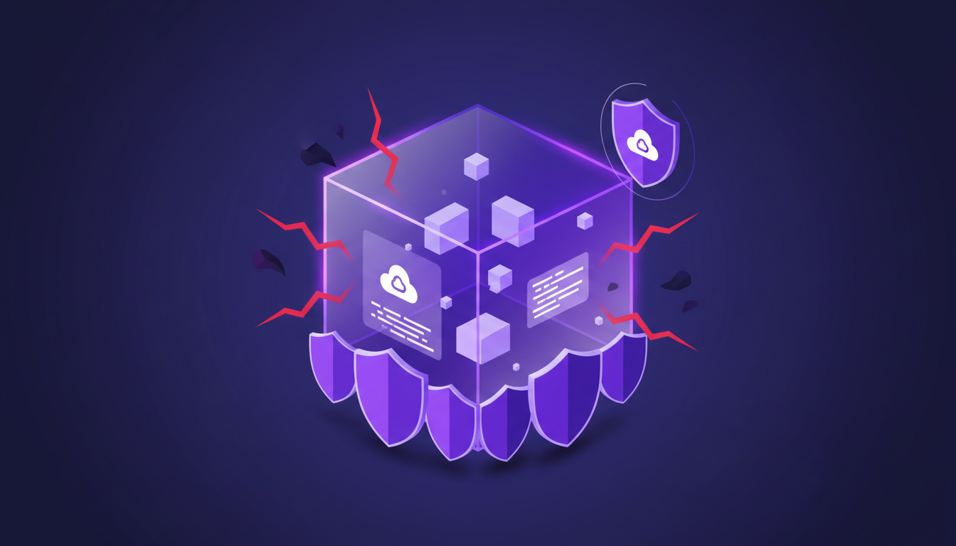 Modern illustration of programmable sandboxes and security concerns featuring geometric shapes and indigo gradients.