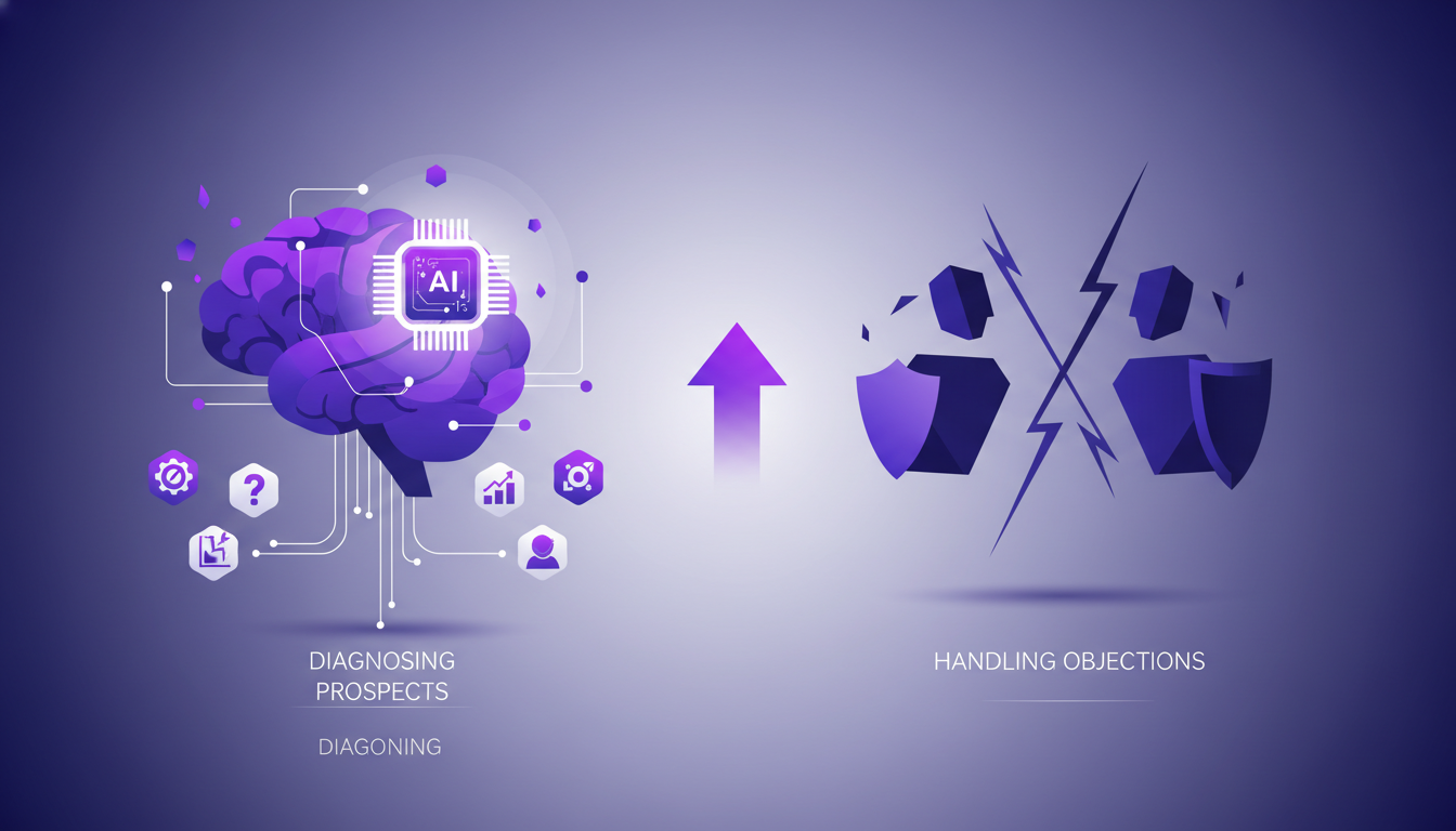 Modern illustration of prospect diagnosis using AI, highlighting understanding client needs, minimalist style.