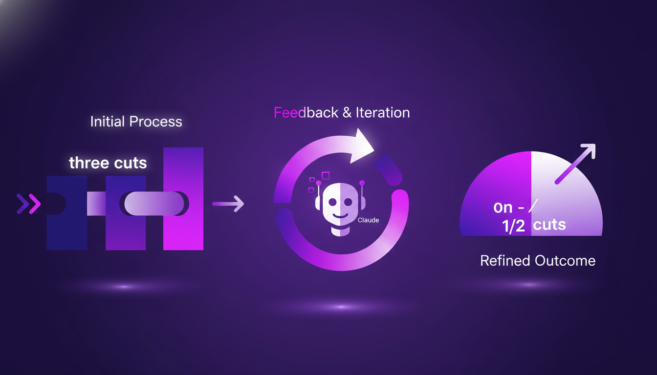 Illustration moderne de l'amélioration itérative avec Claude, montrant des formes géométriques et des dégradés violets, symbolisant la technologie IA.