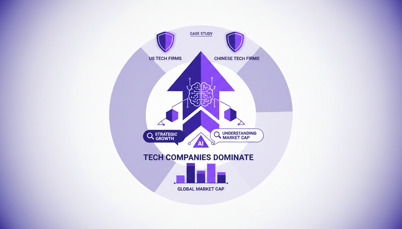 Modern illustration of tech entrepreneurs' impact on market capitalization, highlighting US and Chinese leaders in AI technology.