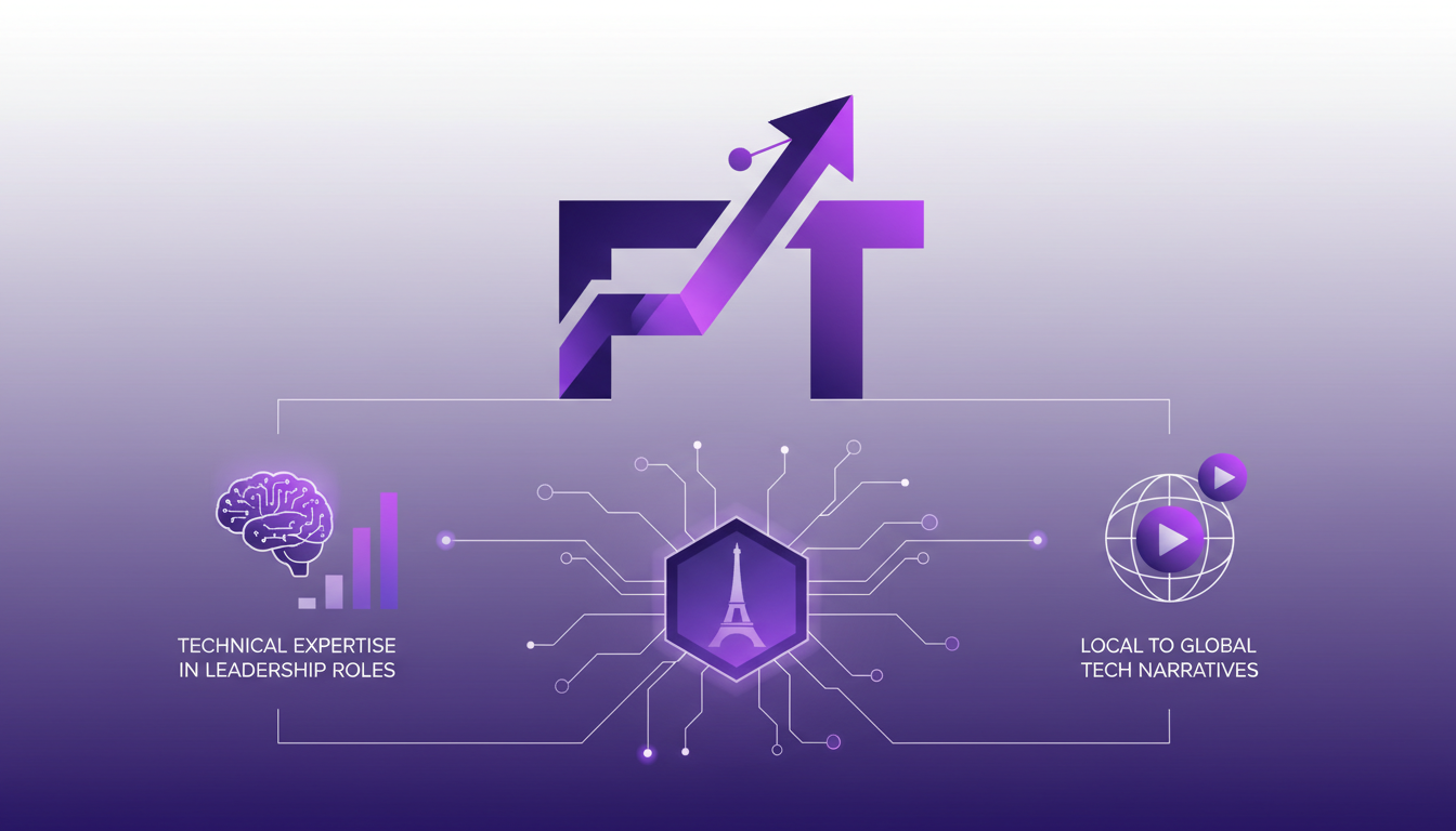 Modern illustration of the French tech ecosystem, symbolizing innovation and cultural shifts with geometric shapes and gradient overlays.