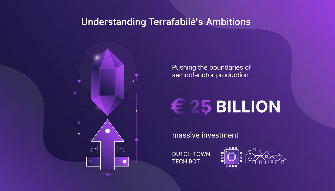 Illustration moderne de Terrafabilé, projet de 25 milliards $ pour la production de semi-conducteurs, dans une ville néerlandaise.
