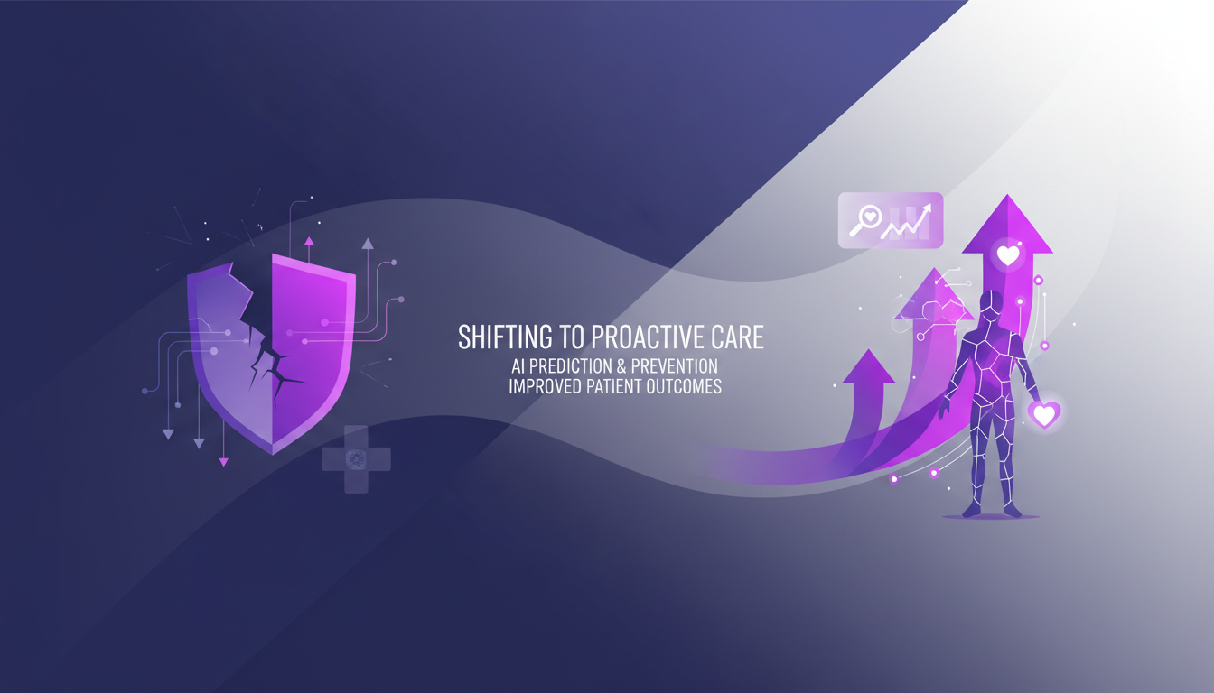 Illustration moderne de soins proactifs vs réactifs, mettant en évidence l'impact de l'IA sur la prévention des problèmes de santé.