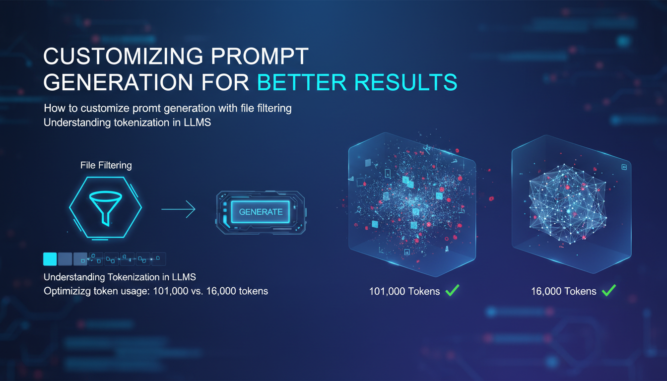 Modern illustration of customizing prompt generation with file filtering and token optimization in AI technology
