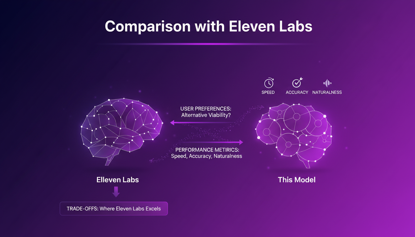 Modern illustration comparing Eleven Labs, highlighting user preferences, performance metrics, and trade-offs, featuring geometric shapes.