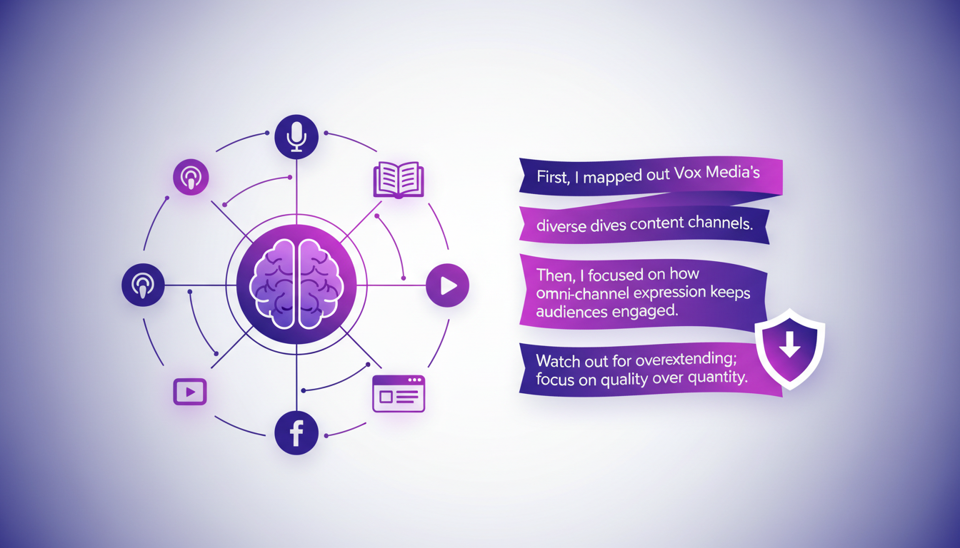 Illustration moderne représentant la stratégie Omni-Canal avec des formes géométriques et des dégradés indigo et violet, axée sur l'engagement.