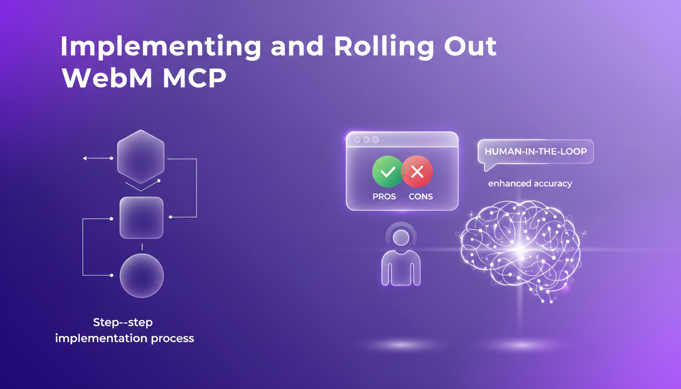 Modern illustration of WebM MCP implementation with geometric shapes and gradients, symbolizing AI innovation.