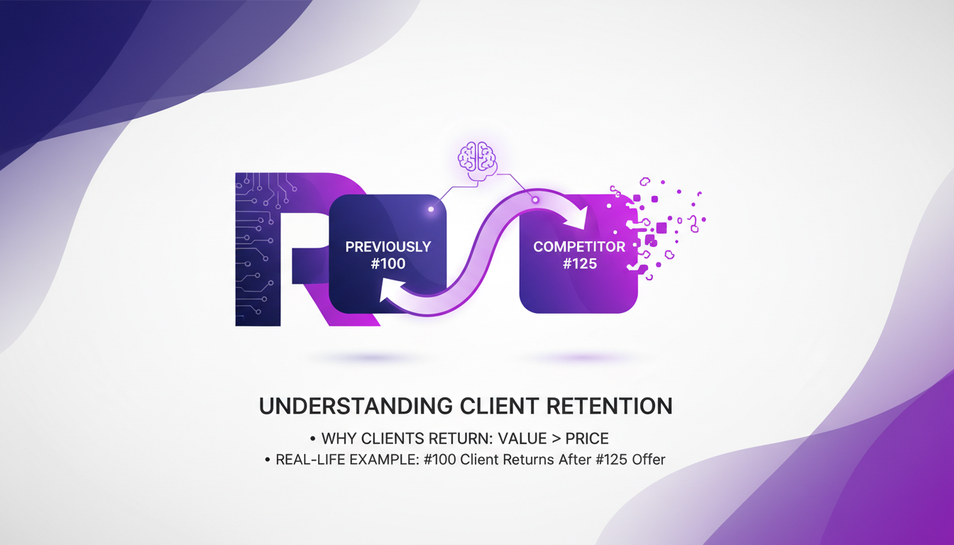 Illustration moderne sur la rétention client, montrant un client revenant après une offre de valeur perçue plus élevée.