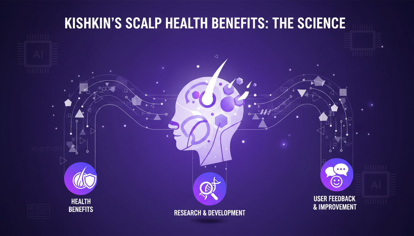 Modern illustration of Kishkin's scalp health benefits, featuring geometric shapes and gradients for a science blog article.